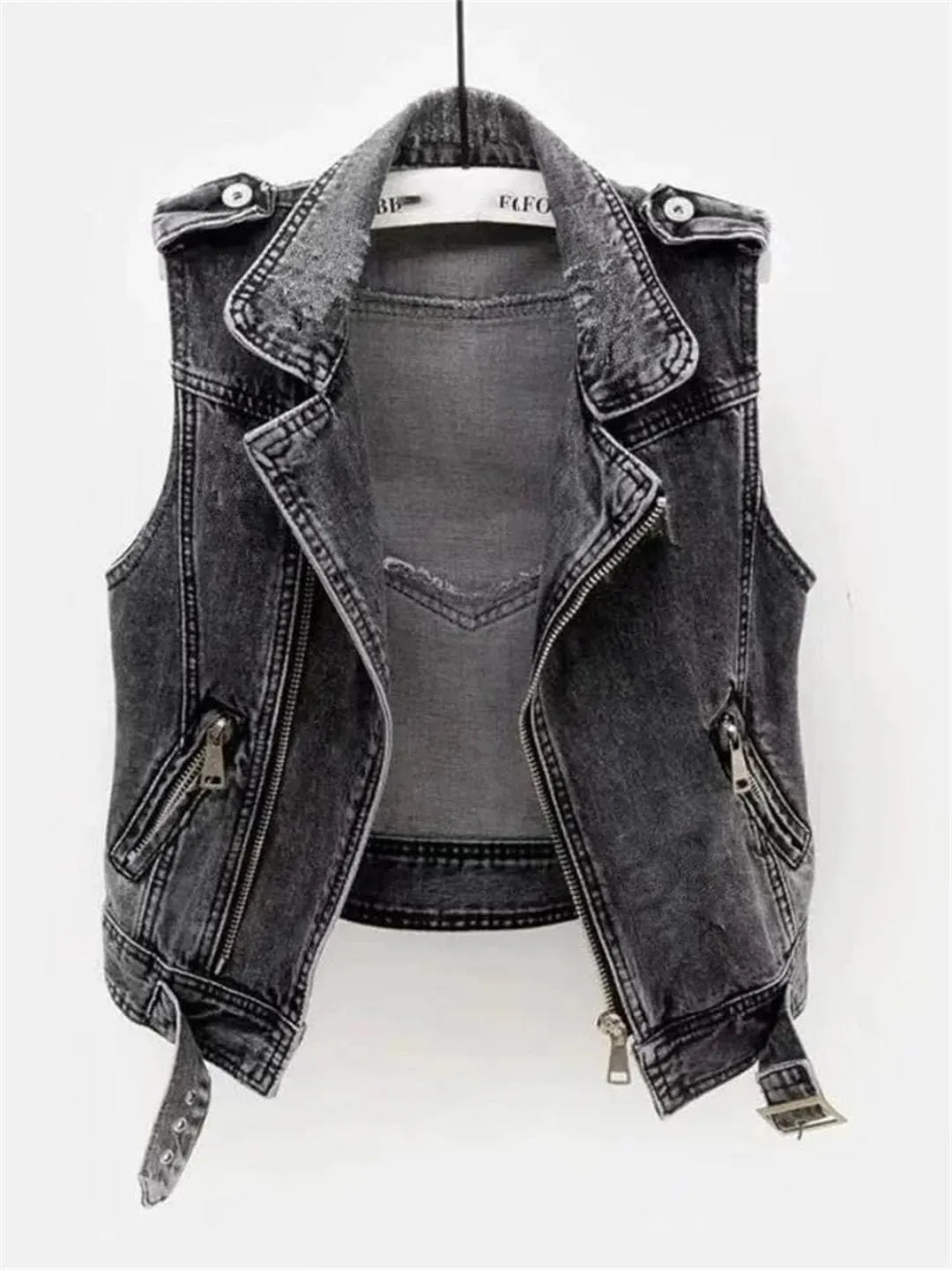 Women Jean Cowboy Waistcoat Hole Denim Vest Sleeveless Tops Short Jacket Ripped Vest