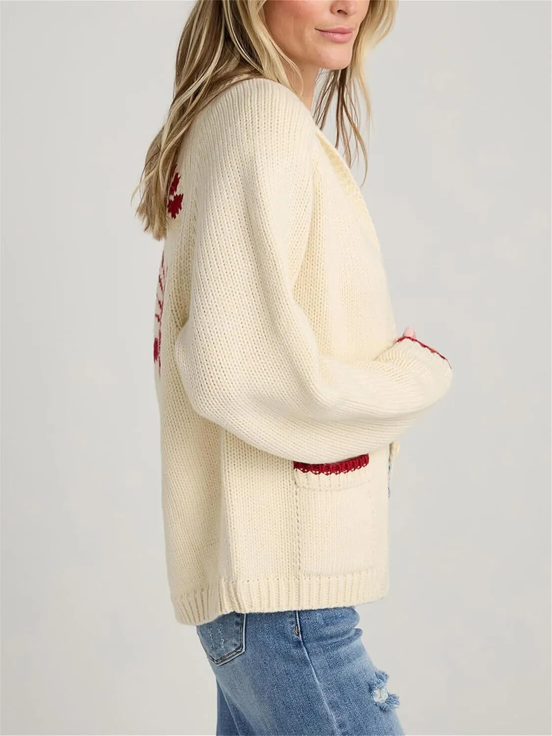 Women Lobster Print Sweater Cardigan Shawl Collar Long Sleeve V Neck Button Down Knit Top Vintage Chunky Jumper Coat