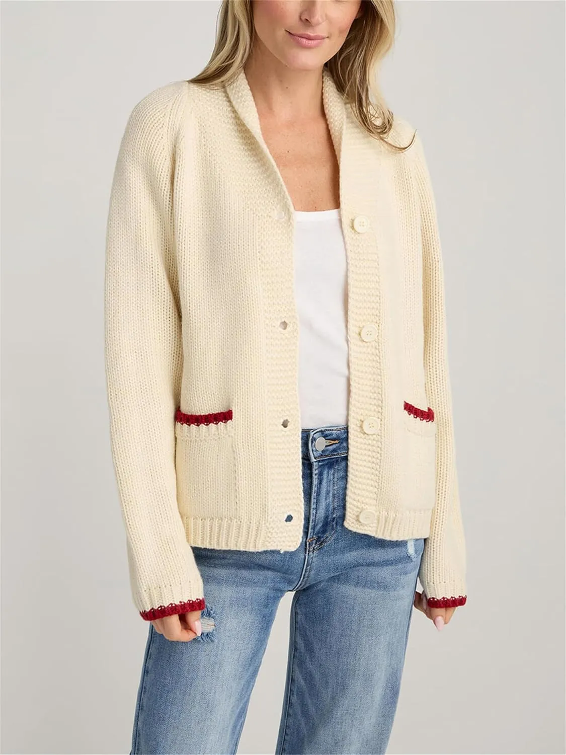 Women Lobster Print Sweater Cardigan Shawl Collar Long Sleeve V Neck Button Down Knit Top Vintage Chunky Jumper Coat