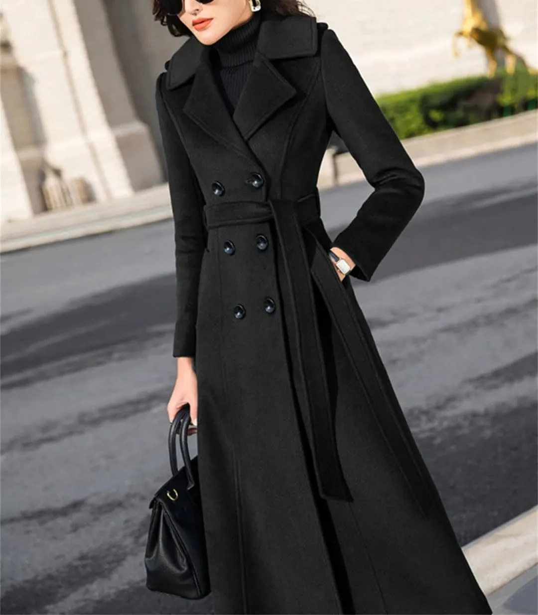 Women Long Woolen Coat Autumn Winter Fashion Double Breasted Slim Blends Overcoat Thicken Warm Outerwear