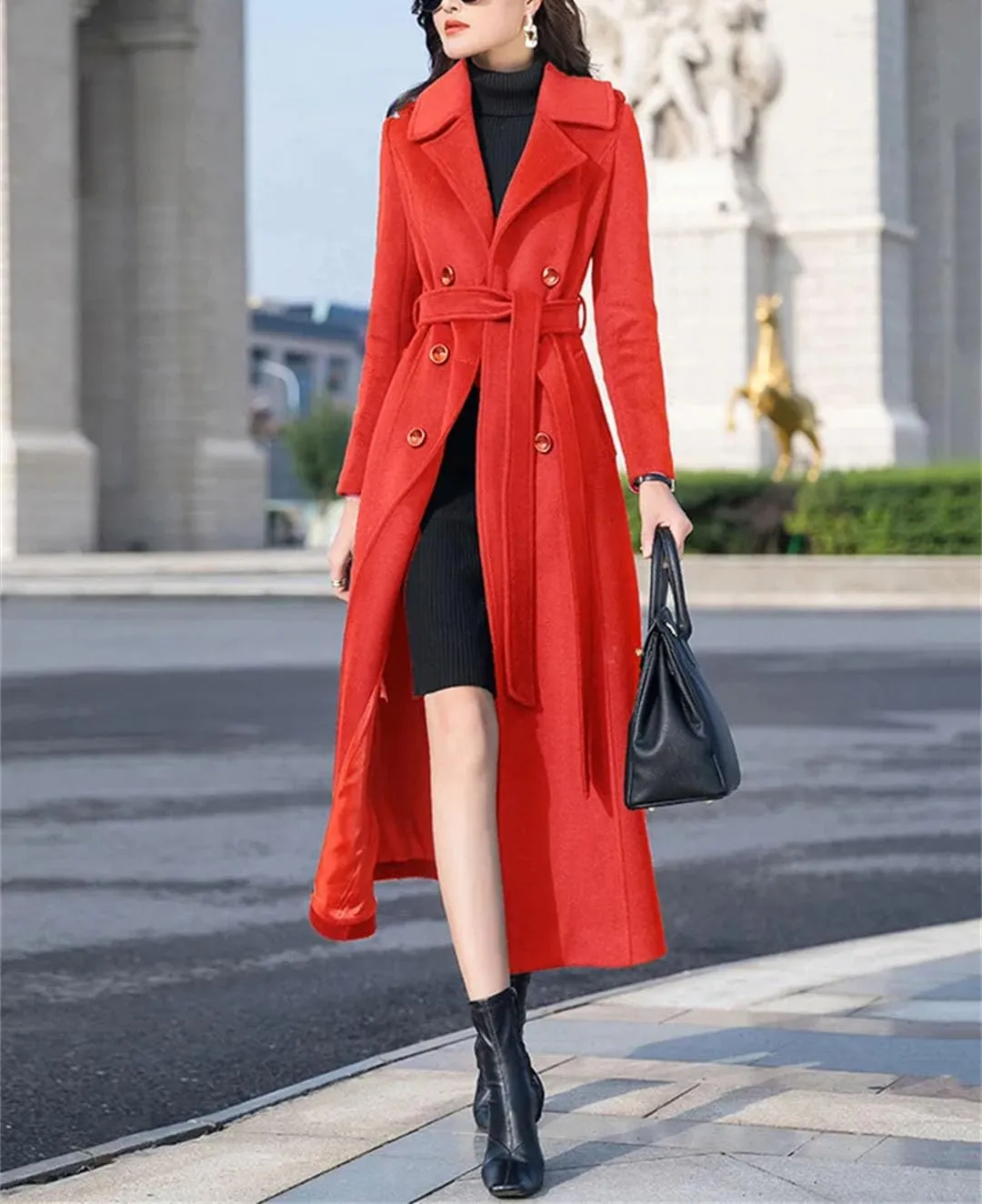 Women Long Woolen Coat Autumn Winter Fashion Double Breasted Slim Blends Overcoat Thicken Warm Outerwear
