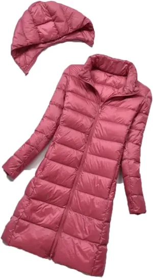 Women Midi Long Puffer Outerwear Warm Down Jacket Female Hooded Down Coat Parkas