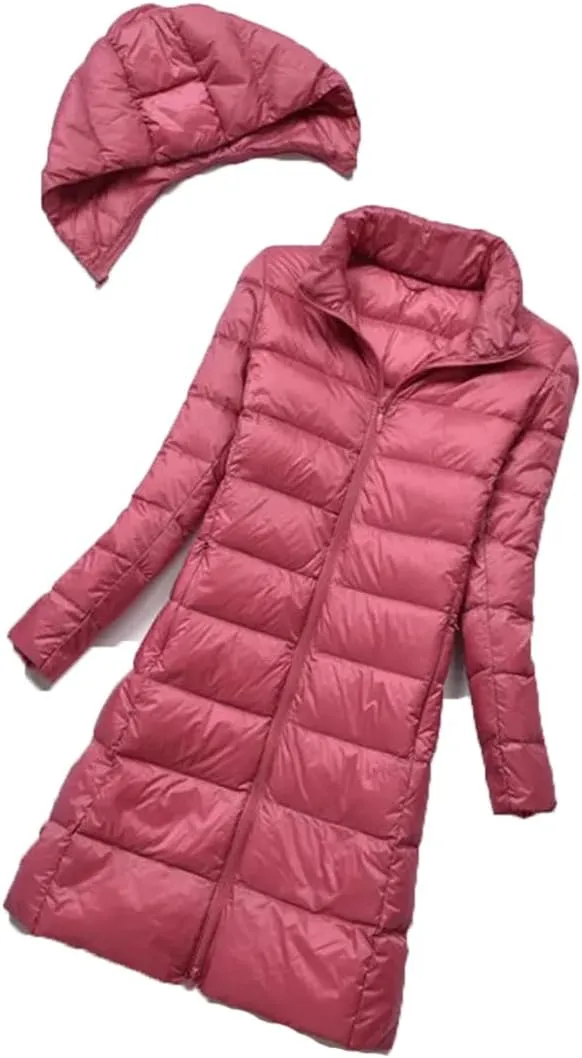 Women Midi Long Puffer Outerwear Warm Down Jacket Female Hooded Down Coat Parkas