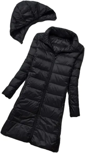 Women Midi Long Puffer Outerwear Warm Down Jacket Female Hooded Down Coat Parkas