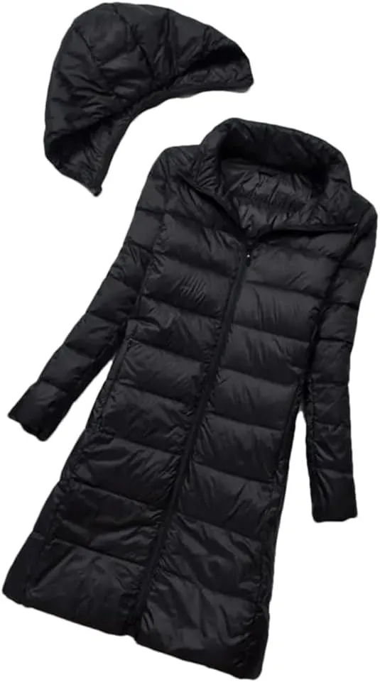 Women Midi Long Puffer Outerwear Warm Down Jacket Female Hooded Down Coat Parkas