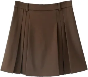 Women Pleated Skater Skirt Oversized Elastic Waist Casual Solid Color Mini Skirts