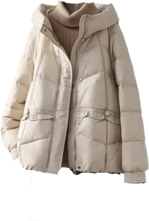 Women Solid Down Jacket Hooded Loose Puffer Coat Winter Warm Outwear Female Short Parkas