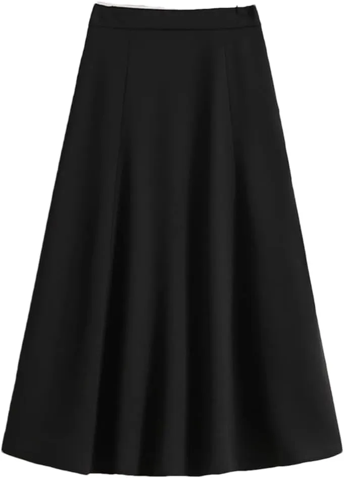 Women Summer High Waist Solid Color A Line Casual Mid Calf Straight Skirt