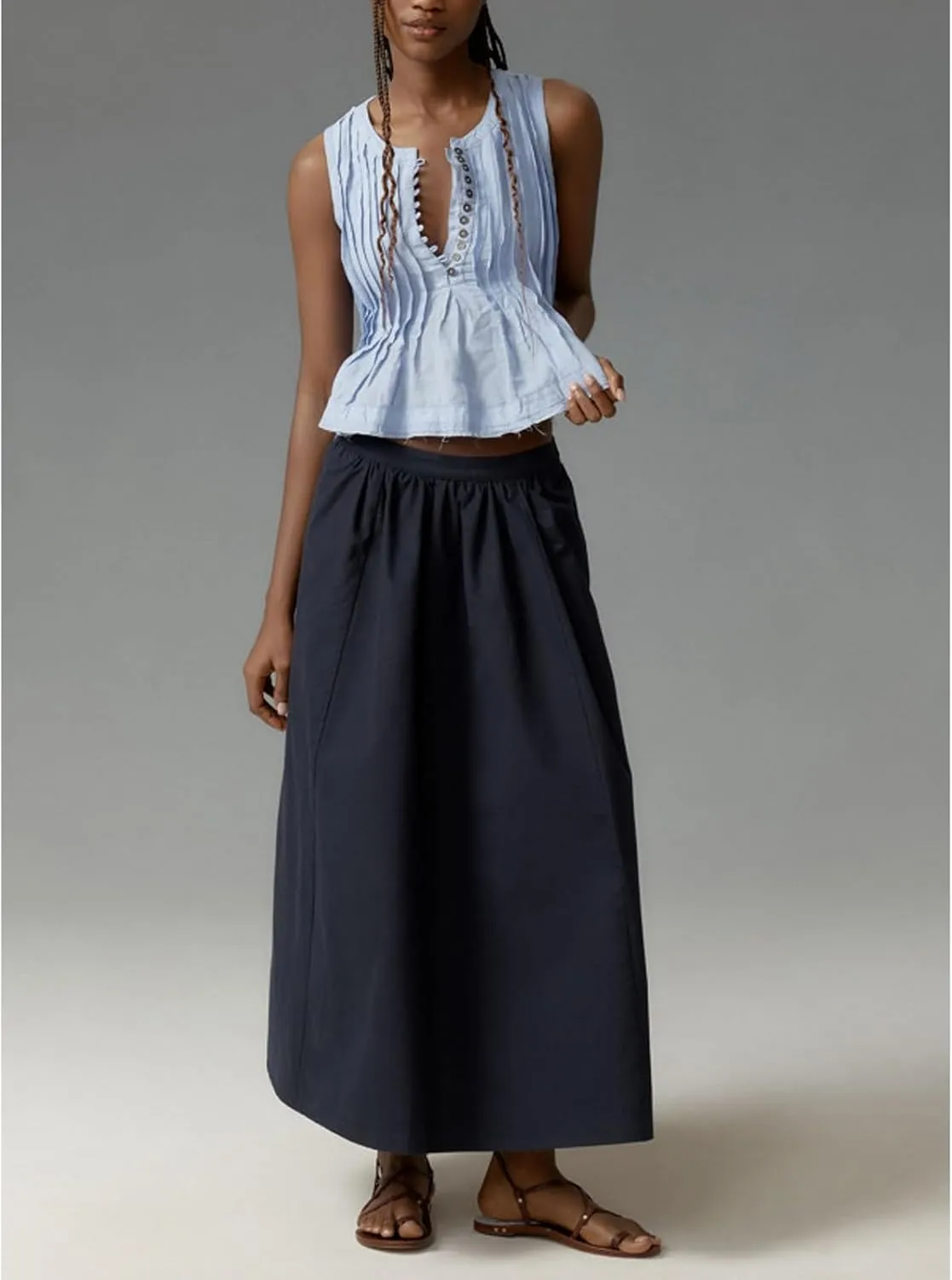 Women Y2K Babydoll Ruffle Tank Top Linen Front Button Pleated Peplum Vest Flowy Coquette Cropped Shirt Cute Blouse Summer