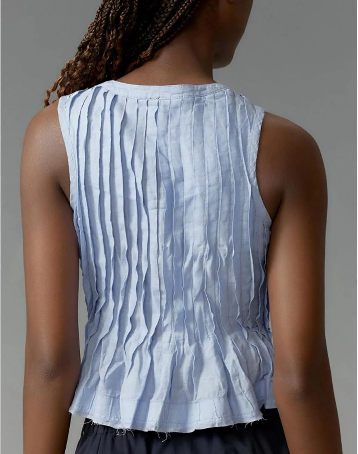 Women Y2K Babydoll Ruffle Tank Top Linen Front Button Pleated Peplum Vest Flowy Coquette Cropped Shirt Cute Blouse Summer