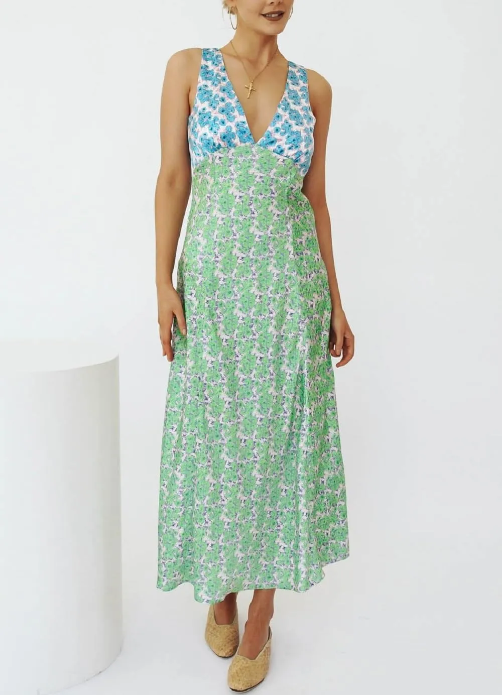 Women Y2k Bodycon Maxi Dress Vintage Floral Print Long Dress Sleeveless Open Back Deep V Neck Tank Sundress