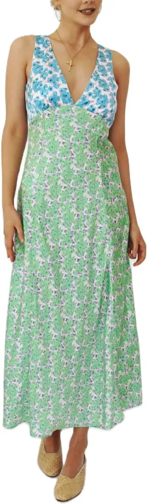 Women Y2k Bodycon Maxi Dress Vintage Floral Print Long Dress Sleeveless Open Back Deep V Neck Tank Sundress