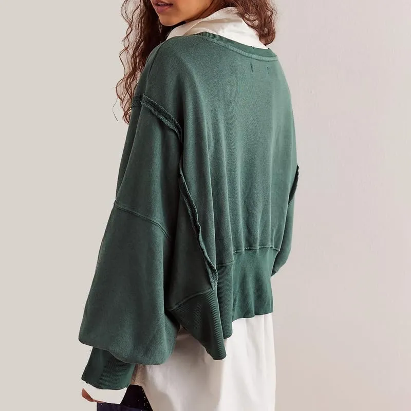 Women Y2K Cropped Sweatshirt Long Sleeve Scoop Neck Preppy Sweatshirts Going Out Oversized Pullover Top