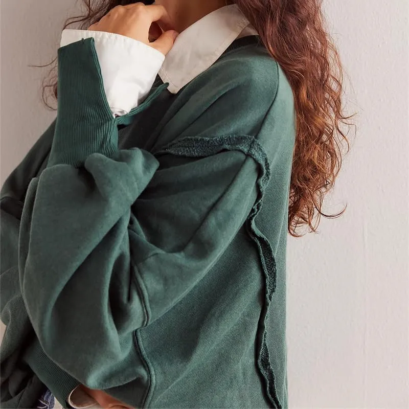 Women Y2K Cropped Sweatshirt Long Sleeve Scoop Neck Preppy Sweatshirts Going Out Oversized Pullover Top