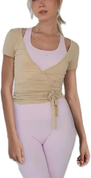Women Y2k Cross Wrap Shirt Deep V Neck Tie Front Short Sleeve Tops Solid Slim Fit Yoga Shirts Active Blouse