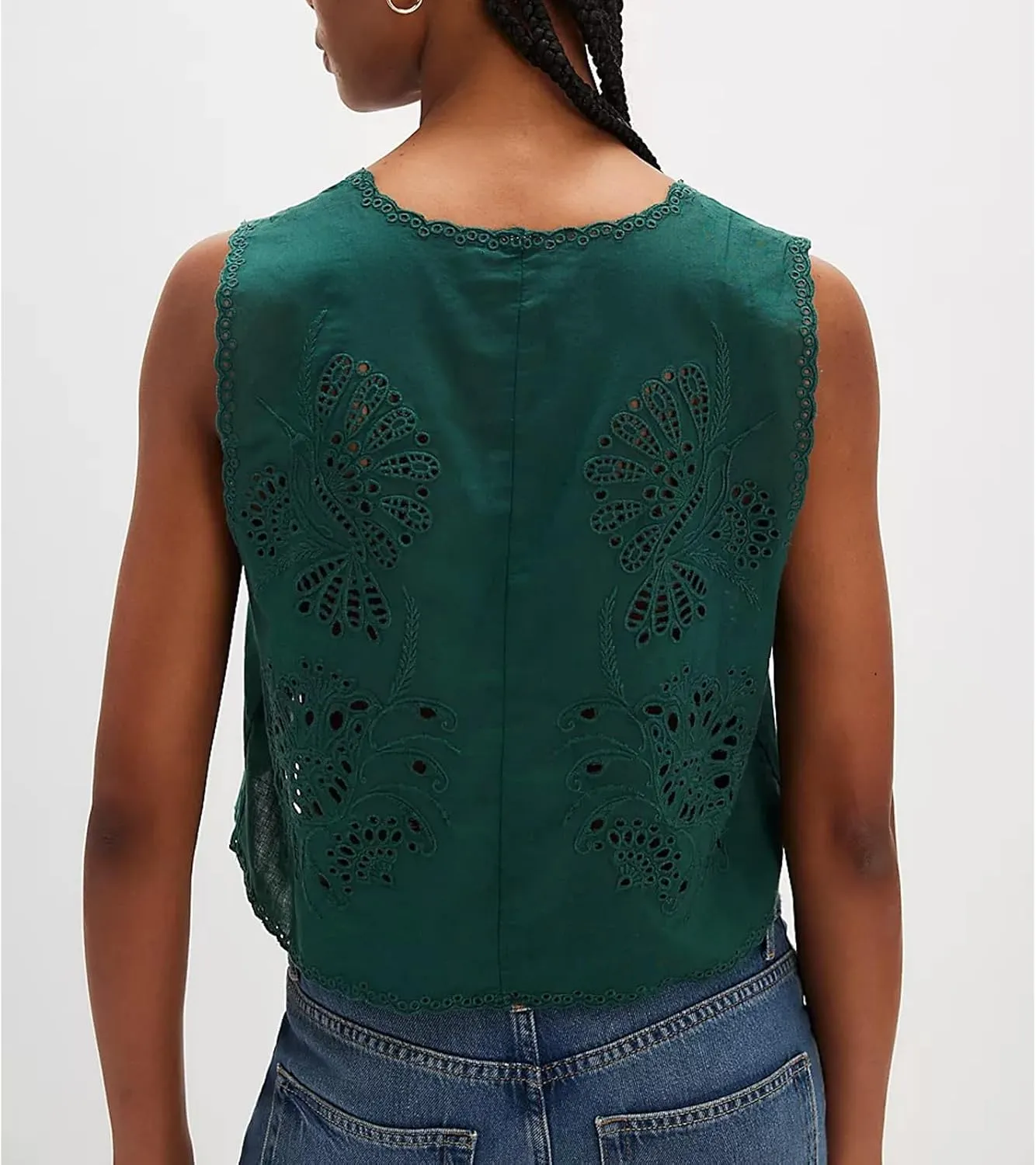 Women Y2k Embroidered Floral Front Tie Up Tank Vest Summer V Neck Cute Eyelet Going Out Crop Tops Blouse Shirts