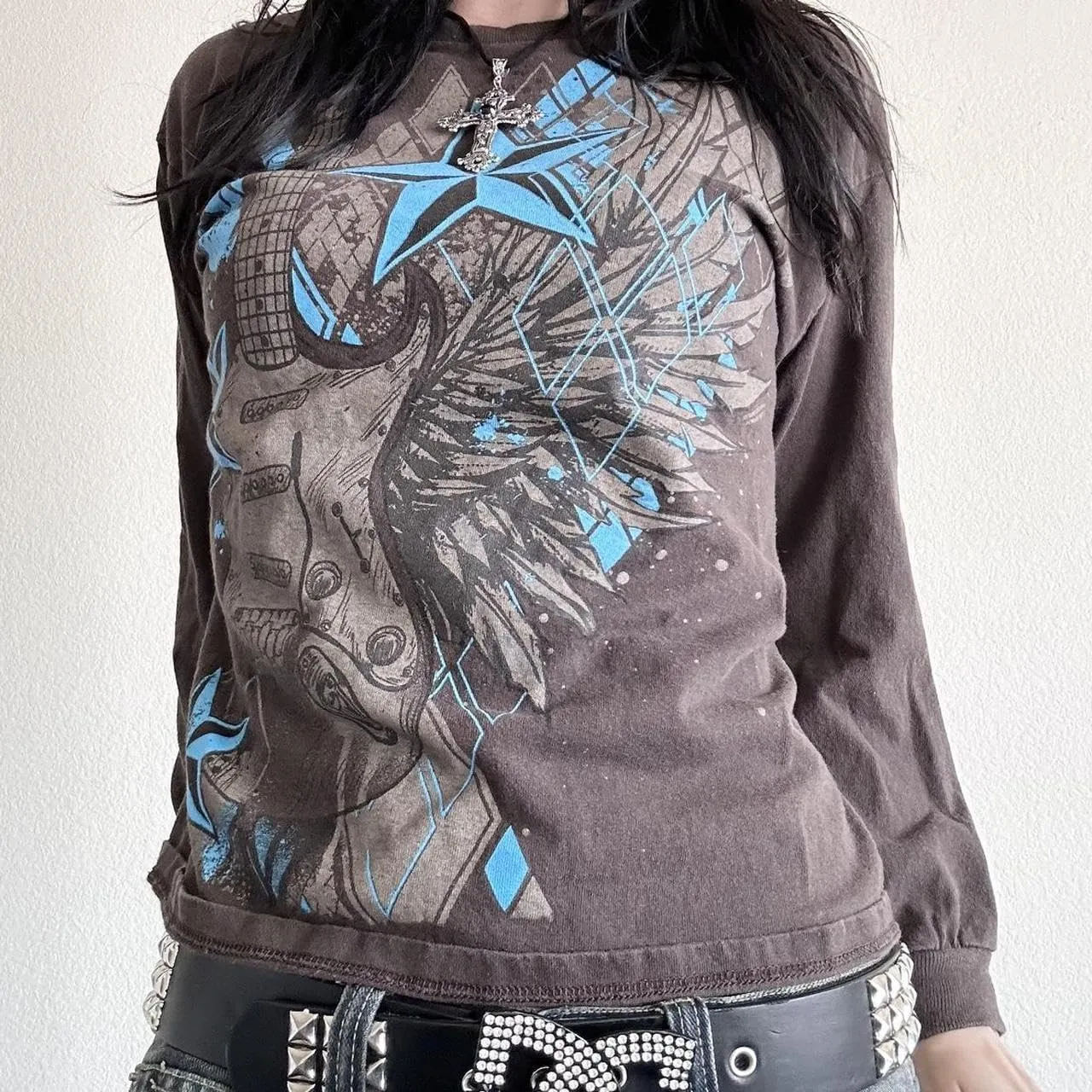 Women Y2K Grunge T Shirt Emo Aesthetics Graphic Tops Teen Girl Vintage Baggy Goth Tops Harajuku Punk Grunge Clothes