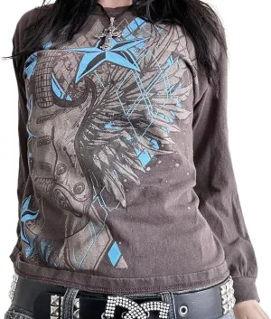Women Y2K Grunge T Shirt Emo Aesthetics Graphic Tops Teen Girl Vintage Baggy Goth Tops Harajuku Punk Grunge Clothes