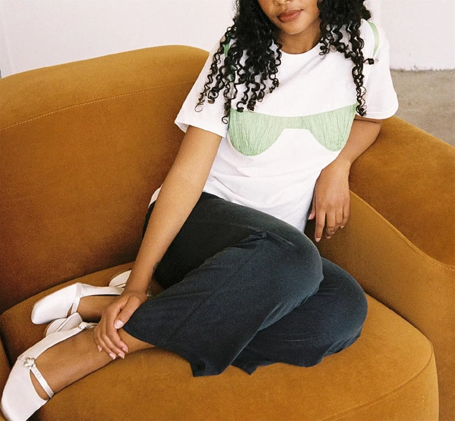 Women Y2k Smocked Shirt Bikini Bra Graphic Print Crewneck Short Sleeve Casual Shirts Summer Aesthetic White Tee Top