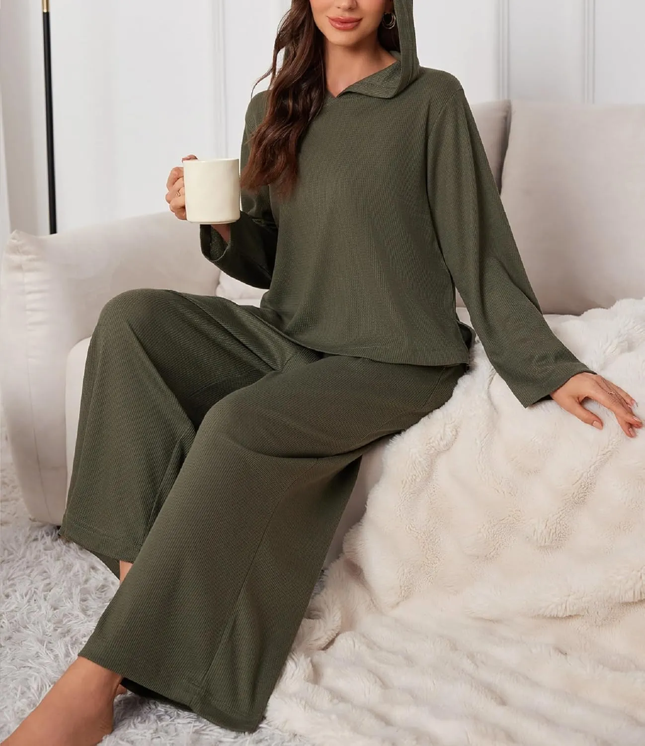 Women's 2 Piece Sets Sweatsuits Spring Long Sleeve Hoodie Wide Leg Casual Lounge Set with Pockets