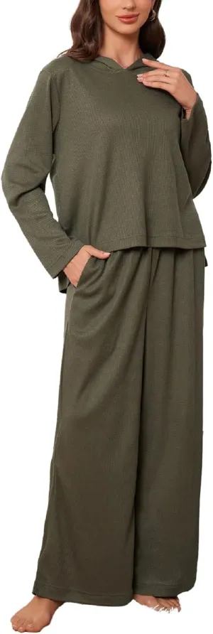 Women's 2 Piece Sets Sweatsuits Spring Long Sleeve Hoodie Wide Leg Casual Lounge Set with Pockets