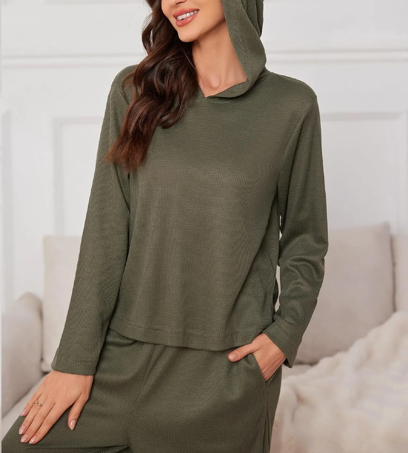 Women's 2 Piece Sets Sweatsuits Spring Long Sleeve Hoodie Wide Leg Casual Lounge Set with Pockets