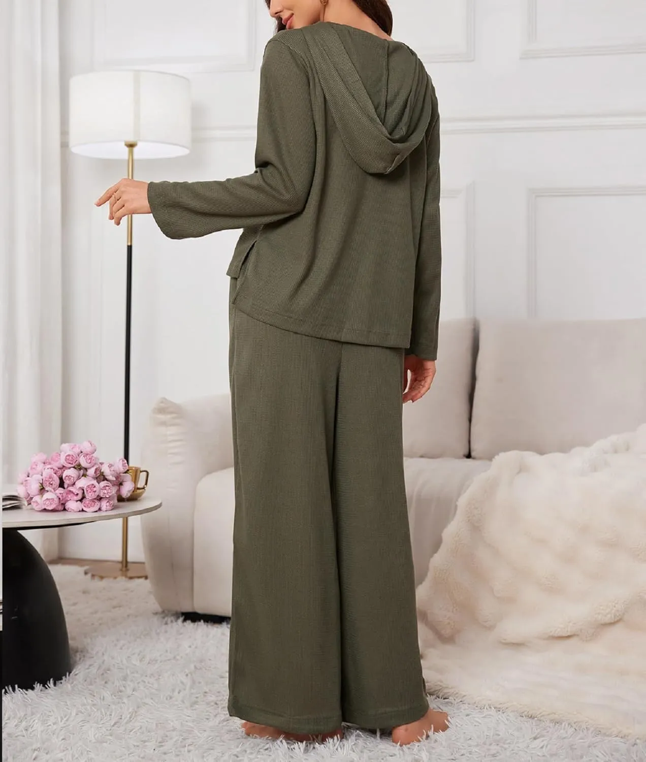 Women's 2 Piece Sets Sweatsuits Spring Long Sleeve Hoodie Wide Leg Casual Lounge Set with Pockets