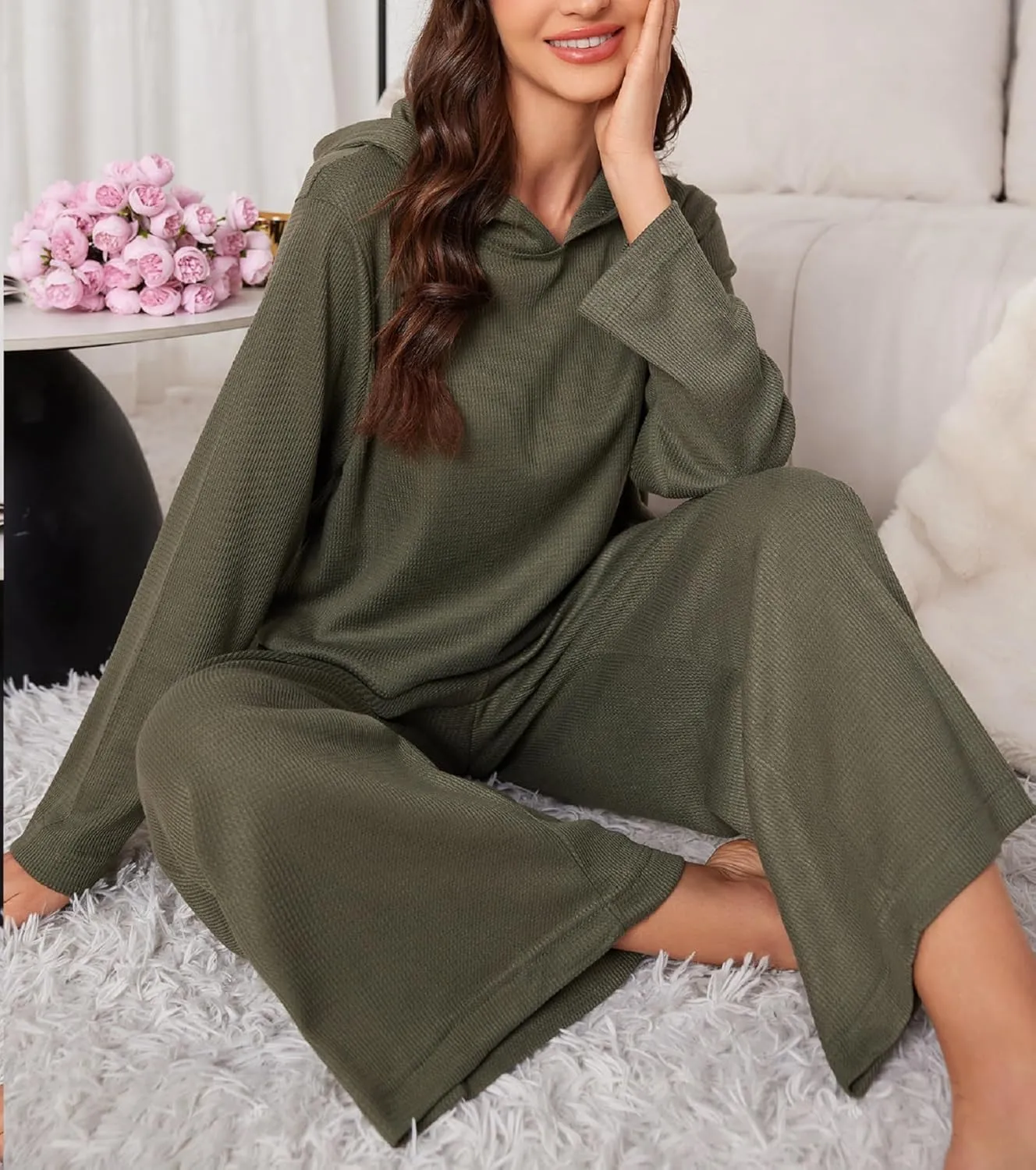 Women's 2 Piece Sets Sweatsuits Spring Long Sleeve Hoodie Wide Leg Casual Lounge Set with Pockets