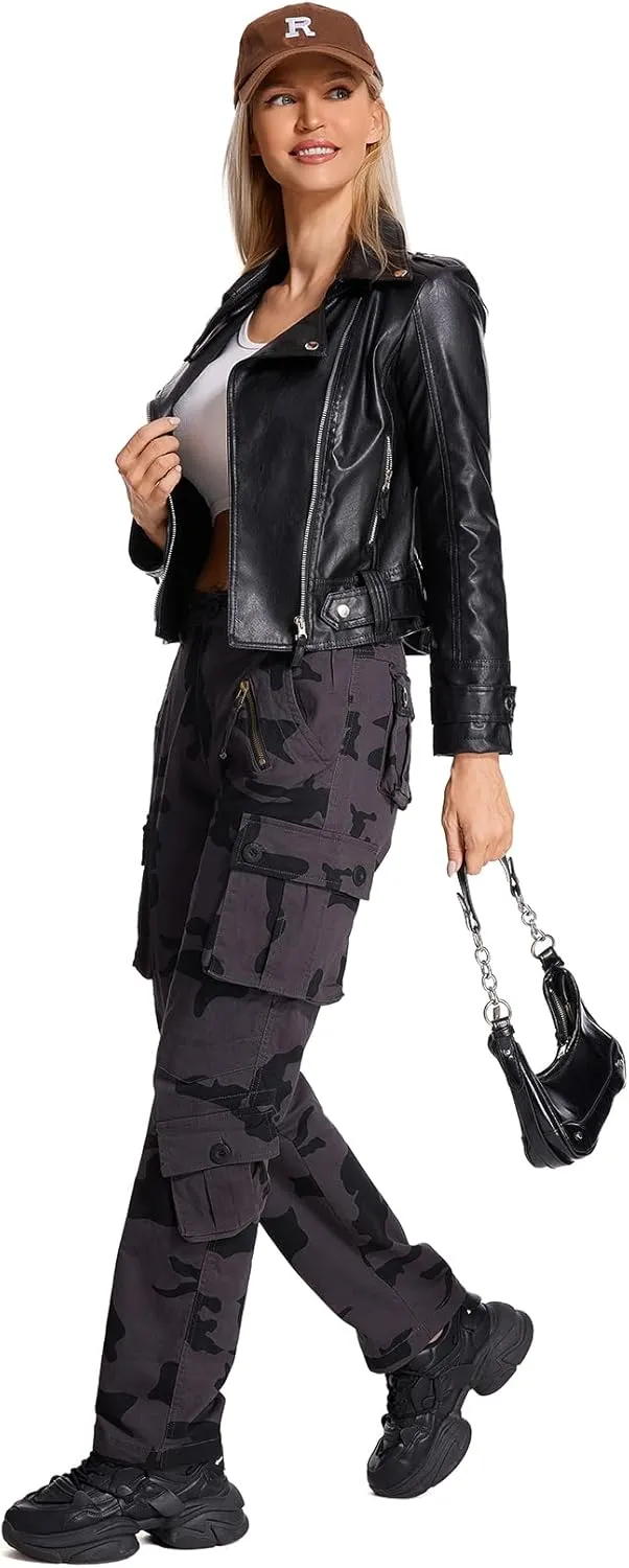 Womens Cargo Army Combat Work Pants with 8 Pockets Casual Cotton Ripstop Construction Pants