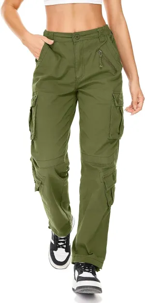 Womens Cargo Army Combat Work Pants with 8 Pockets Casual Cotton Ripstop Construction Pants