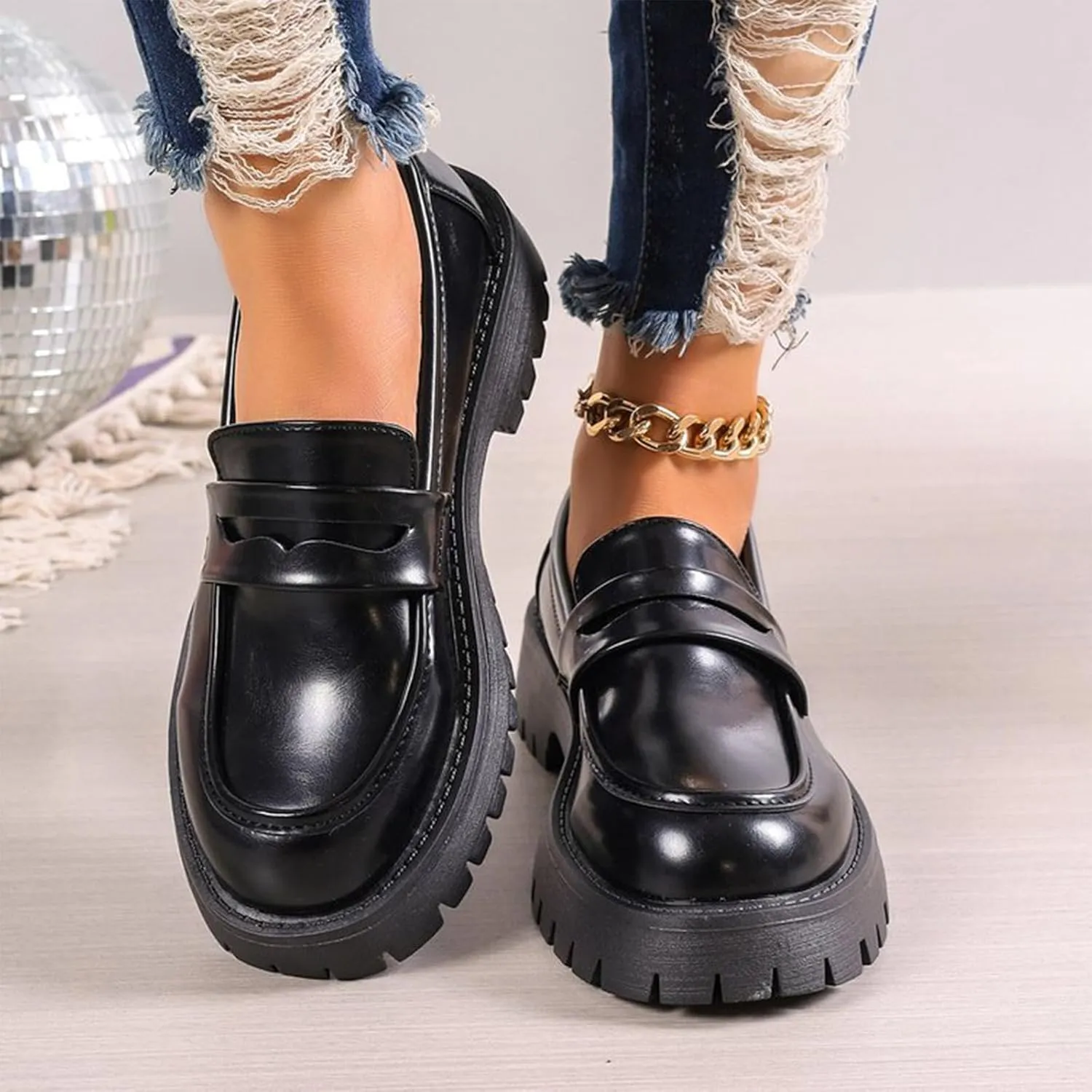 Womens Casual Chunky Loafers Dressy Work Shoe Platform Slip On Shoe Dress Business Shoes Comfortable Office Shoes