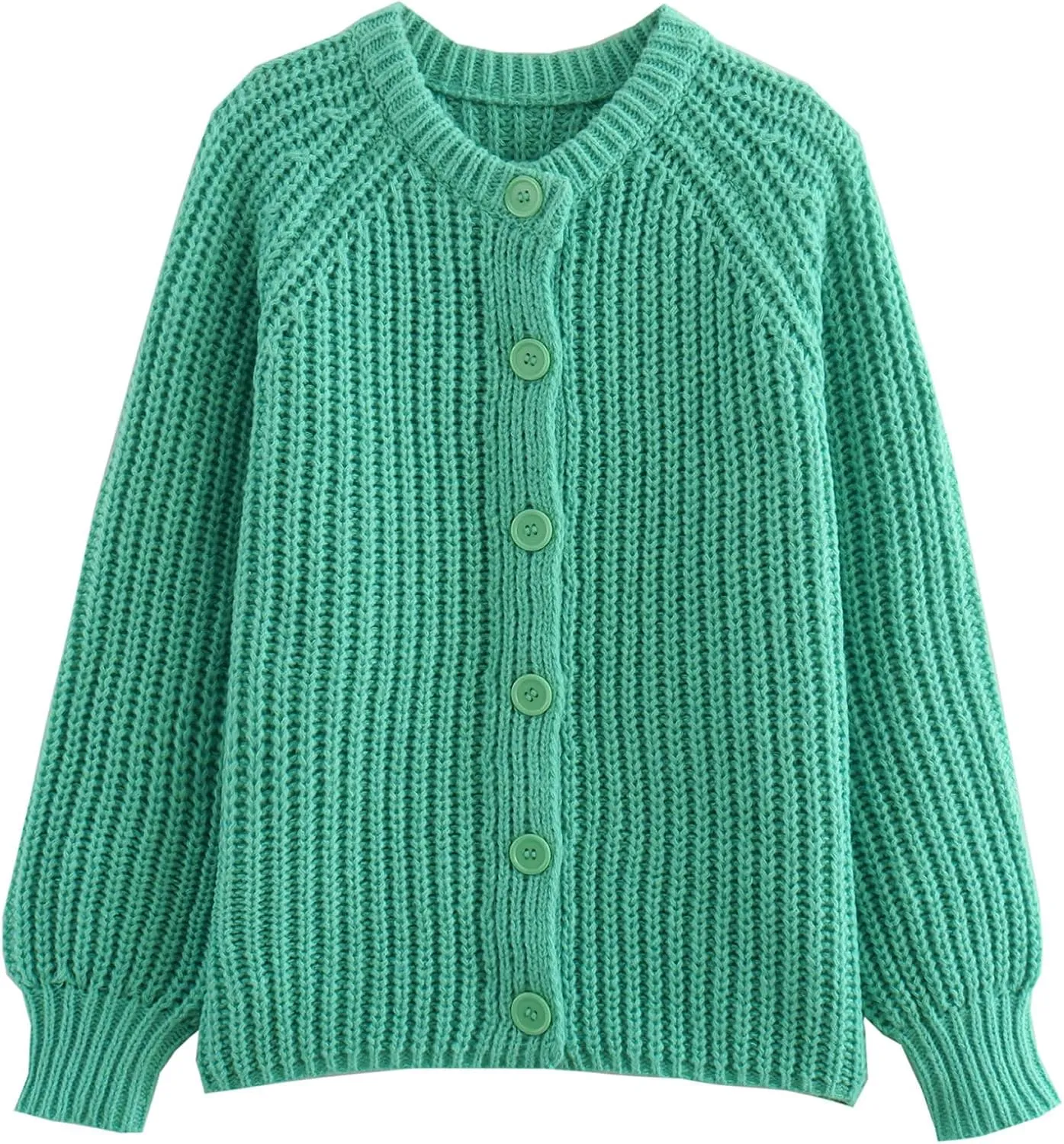 Women's Casual Long Sleeve Chunky Knit Open Front Crewneck Sweater Button Down Cardigan Outerwear Coats