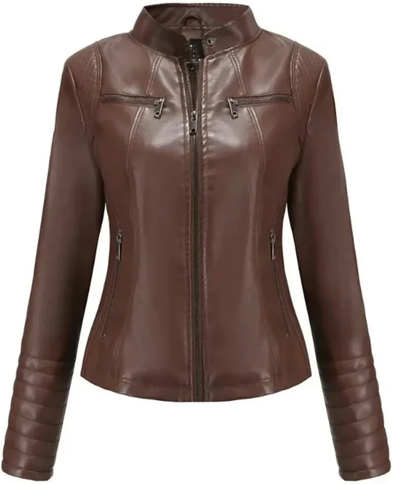 Women's Coats Moto Biker Ladies Fashion PU Leather Tops Spring Autumn Winter Jackets