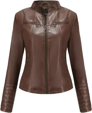 Women's Coats Moto Biker Ladies Fashion PU Leather Tops Spring Autumn Winter Jackets