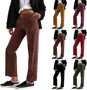 Womens Corduroy Pants Loose Mid Rise Pant Spring Fall Casual Straight Comfy Trousers with Pockets
