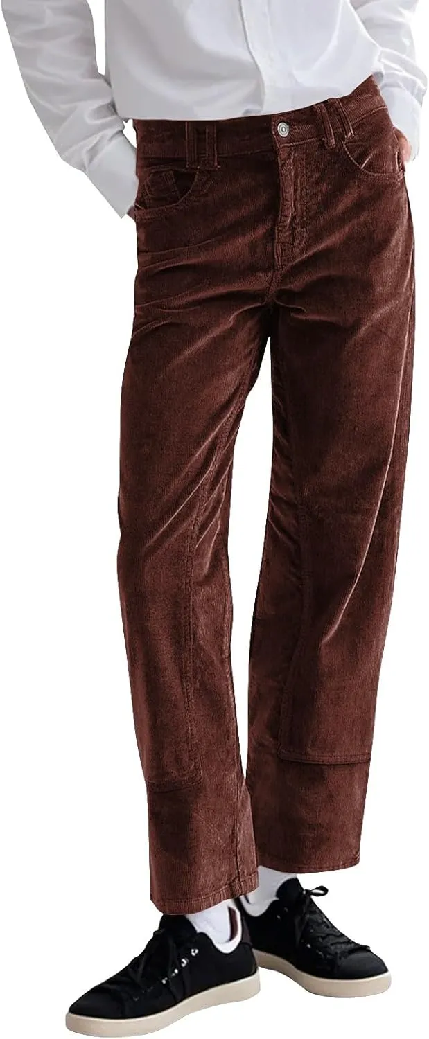 Womens Corduroy Pants Loose Mid Rise Pant Spring Fall Casual Straight Comfy Trousers with Pockets