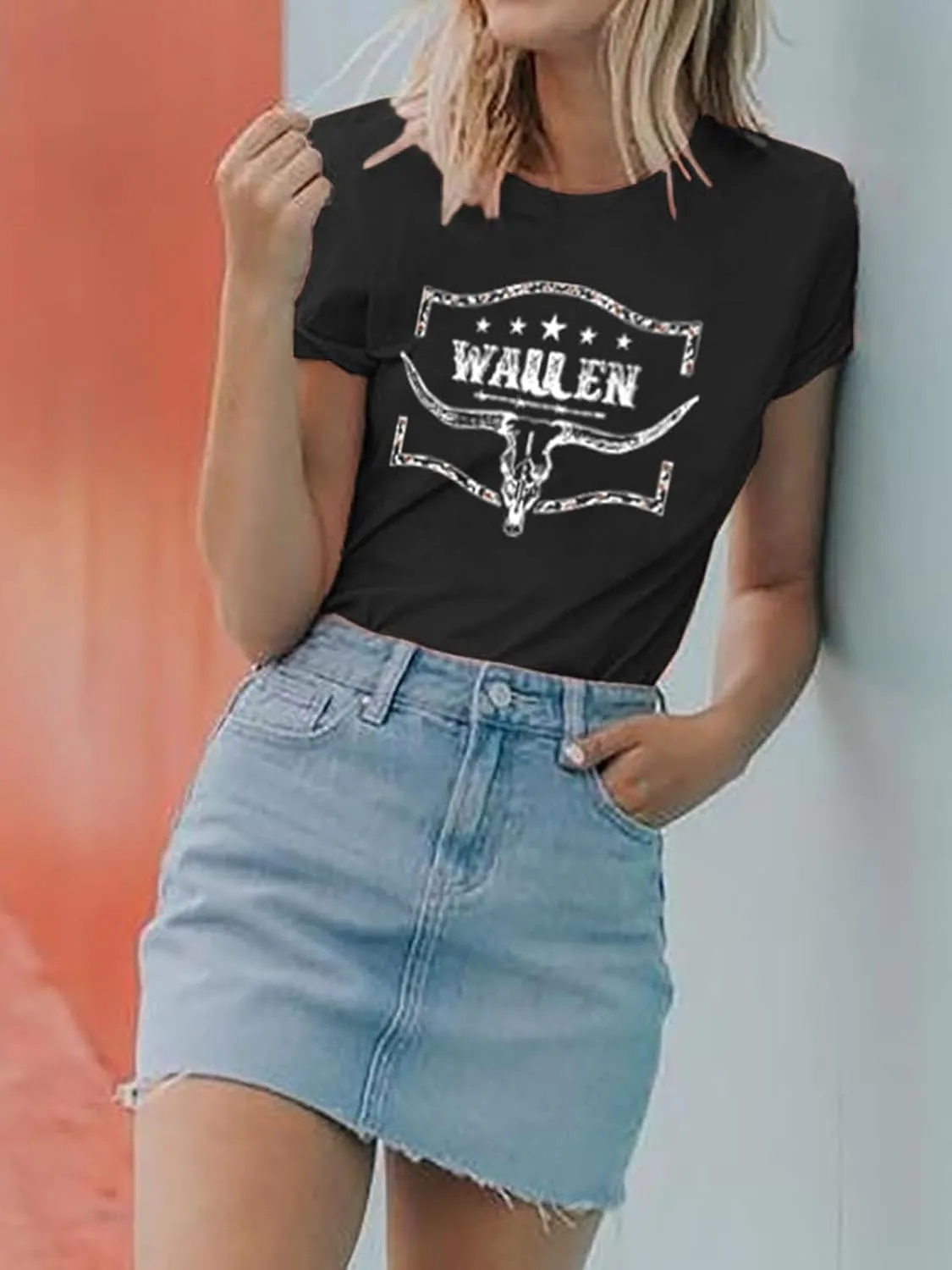 Womens Cow Skull Shirt Cowgirl Country Concert Tshirt Vintage Western Rodeo Graphic Tee Short Sleeve Casual Summer Top
