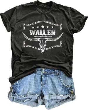 Womens Cow Skull Shirt Cowgirl Country Concert Tshirt Vintage Western Rodeo Graphic Tee Short Sleeve Casual Summer Top