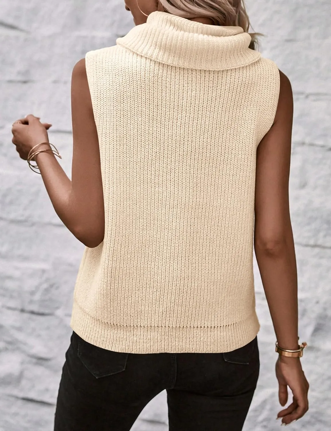 Womens Cowl Neck Knit Sweater Vest Sleeveless Casual Solid Trendy Turtleneck Ribbed Pullover Tank Tops