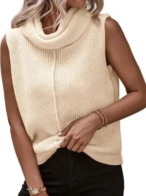 Womens Cowl Neck Knit Sweater Vest Sleeveless Casual Solid Trendy Turtleneck Ribbed Pullover Tank Tops