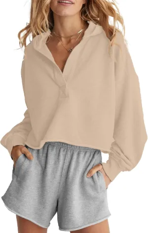 Womens Cropped Hoodies Long Sleeve V Neck Ripped Pullover Sweatshirts with Hooded Casual Crop Tops Trendy 2025