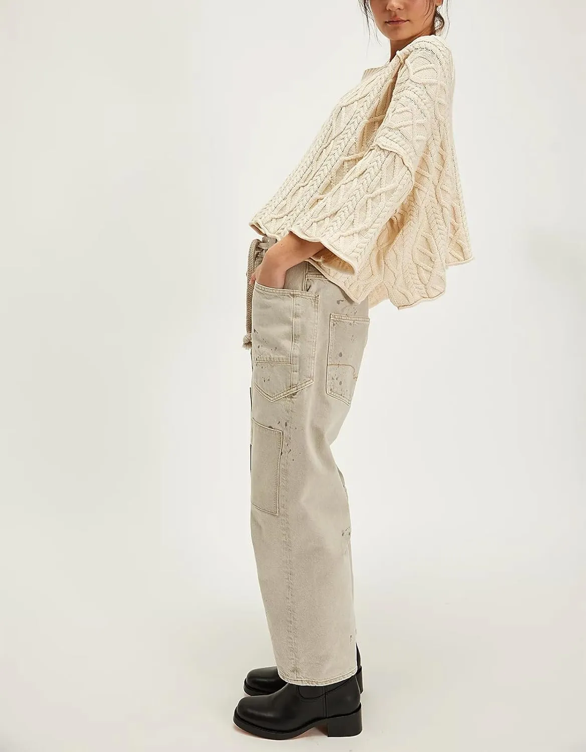 Womens Cropped Sweaters Crewneck 3/4 Sleeve Oversized Sweater Tie Dye Casual Y2k Lightweight Knit Tops Summer Pullover