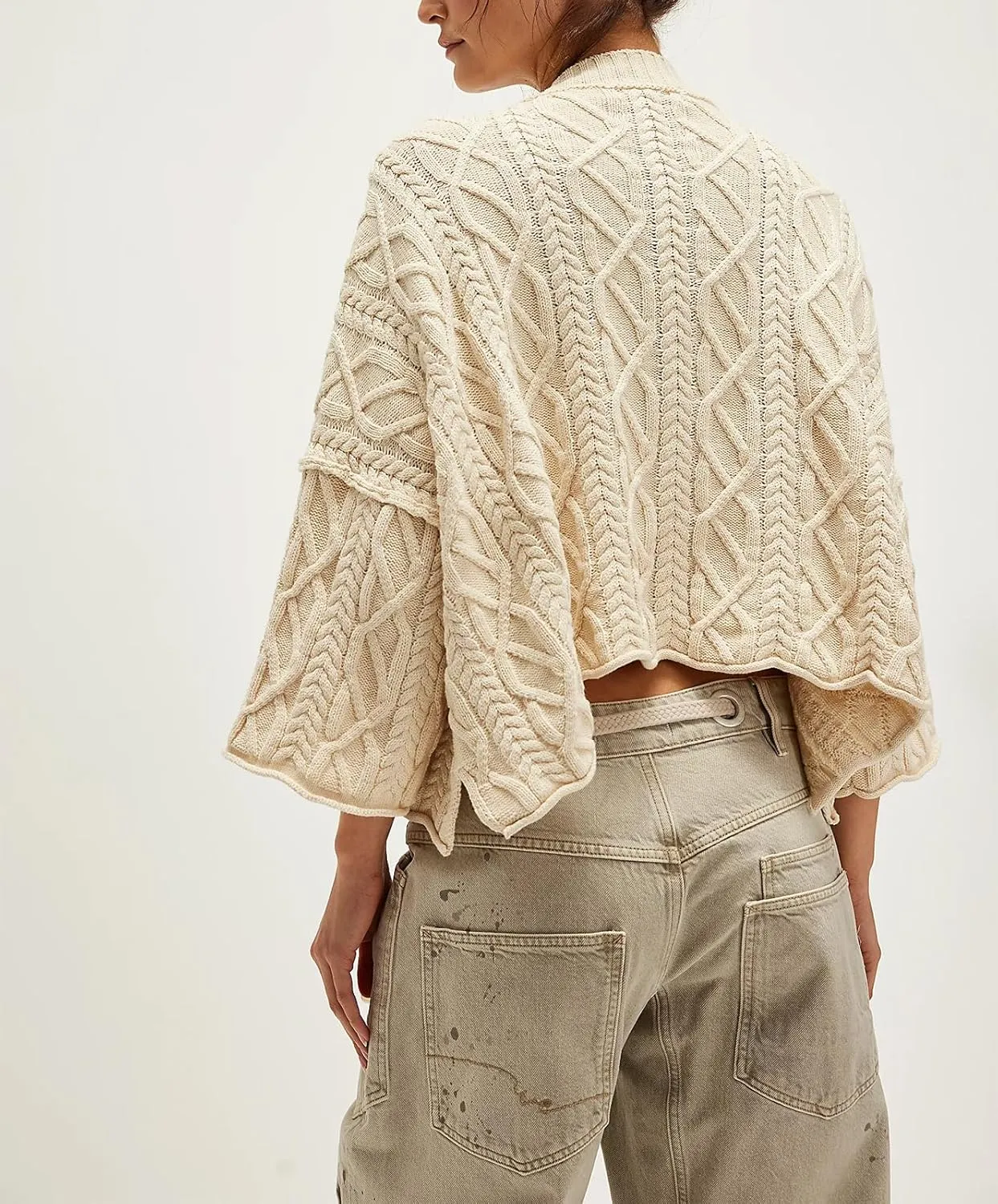 Womens Cropped Sweaters Crewneck 3/4 Sleeve Oversized Sweater Tie Dye Casual Y2k Lightweight Knit Tops Summer Pullover