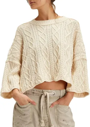 Womens Cropped Sweaters Crewneck 3/4 Sleeve Oversized Sweater Tie Dye Casual Y2k Lightweight Knit Tops Summer Pullover