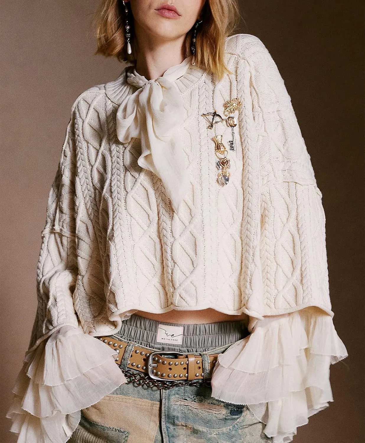 Womens Cropped Sweaters Crewneck 3/4 Sleeve Oversized Sweater Tie Dye Casual Y2k Lightweight Knit Tops Summer Pullover