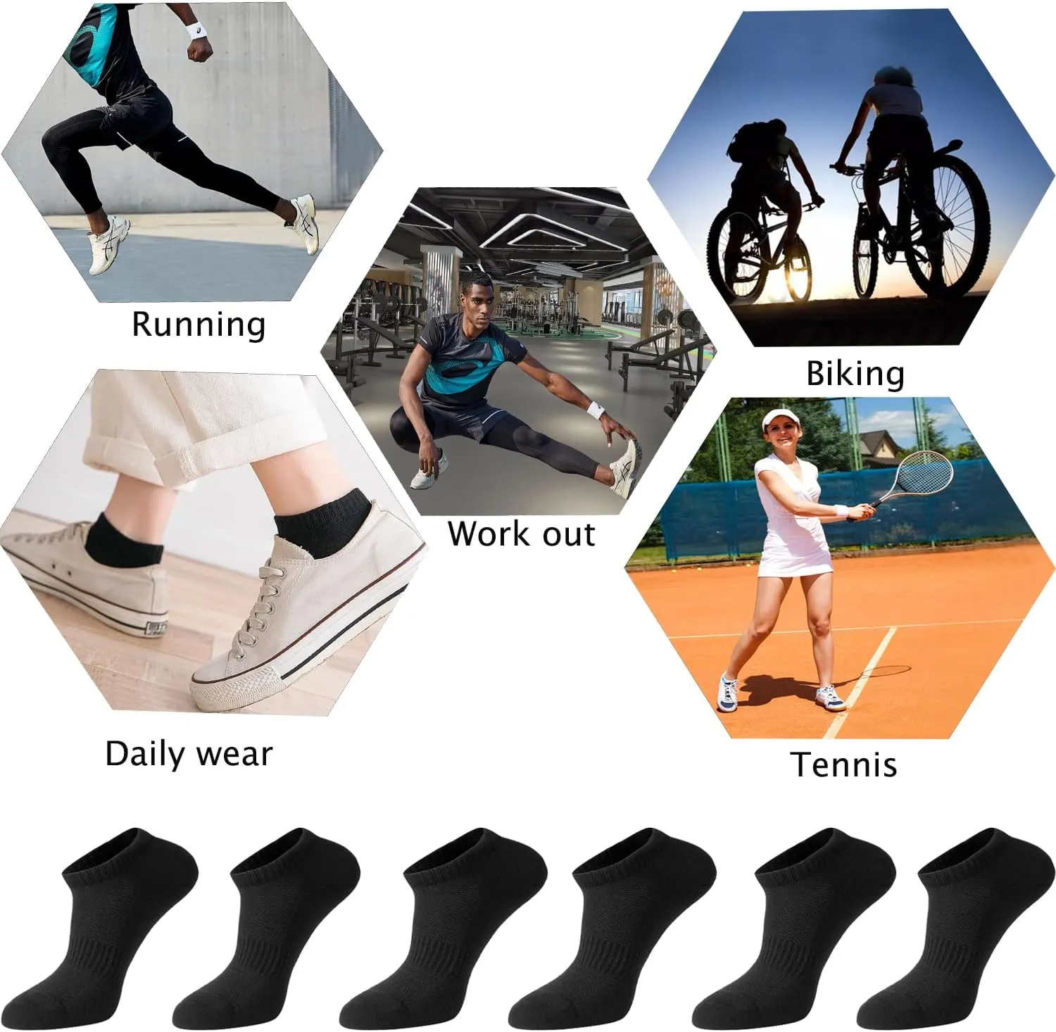 Women's Cushioned No Show Socks - Athletic Cotton Short Socks with Arch Support and Mesh Ankle - 6 Pairs