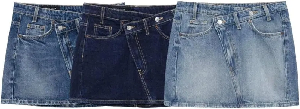Women's Denim Skirt Casual Button Elastic Mini Straight Zipper Placket Mid-Waist Pencil Skirt