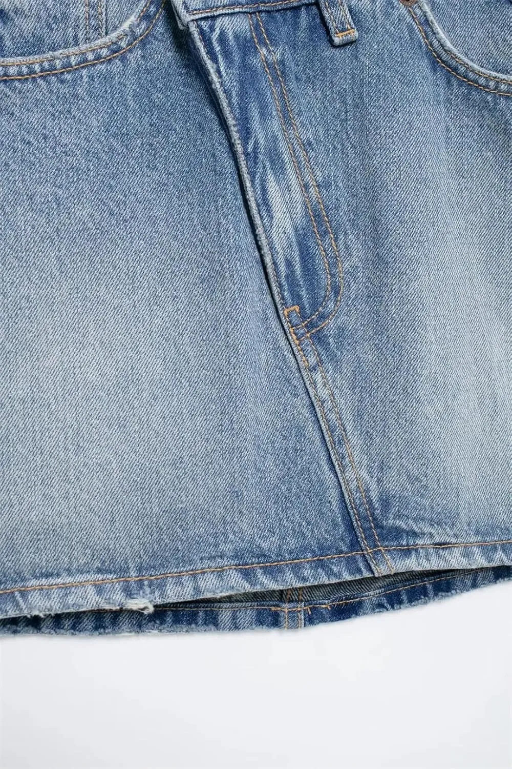 Women's Denim Skirt Casual Button Elastic Mini Straight Zipper Placket Mid-Waist Pencil Skirt