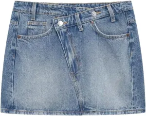 Women's Denim Skirt Casual Button Elastic Mini Straight Zipper Placket Mid-Waist Pencil Skirt