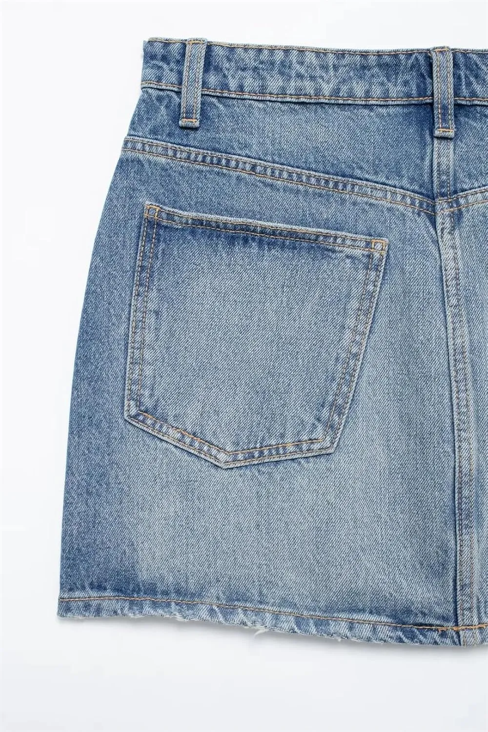 Women's Denim Skirt Casual Button Elastic Mini Straight Zipper Placket Mid-Waist Pencil Skirt